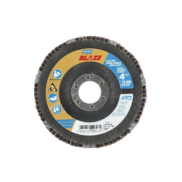 Norton Abrasives Flap Disc,Ceramic,Type 27,4 1/2" dia 66261020628 Pack of 10