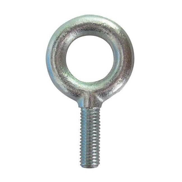 Eye Bolt Without Shoulder, 3/8"-16, 2-1/2 in Shank, 1 in ID, Steel, Zinc Plated