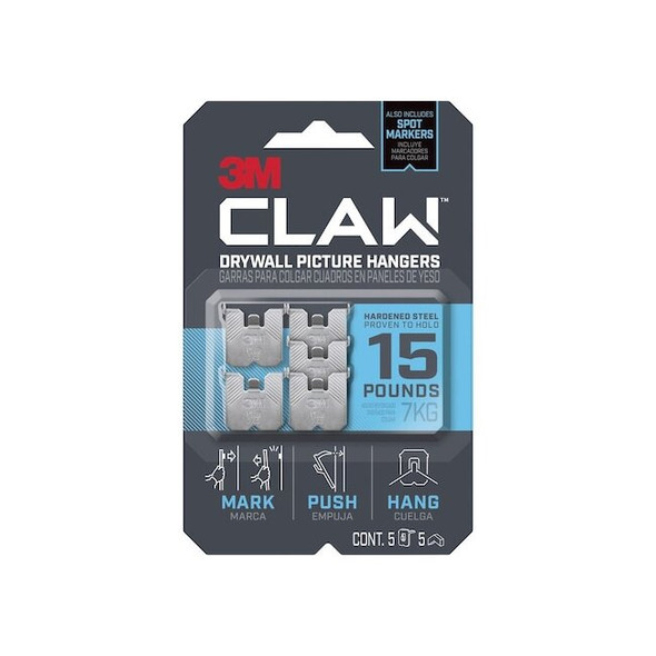 3m Picture Hanger,Silver,Steel,5/8 in D,5/Pack 3PH15M-5ES Pack of 4