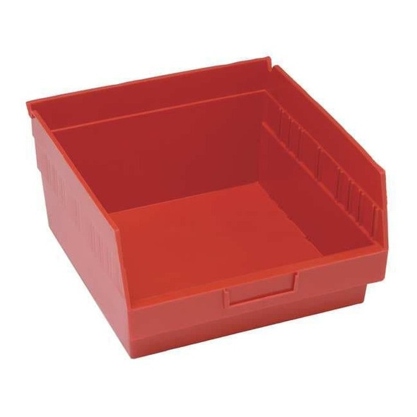 Shelf Storage Bin, Polypropylene, Red, 8 in H, 11 1/8 in W, 11 5/8 in L