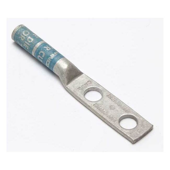 Two-Hole Compression Lug, 6 AWG Max, 1/4 in Stud, Long Barrel, Copper, Blue