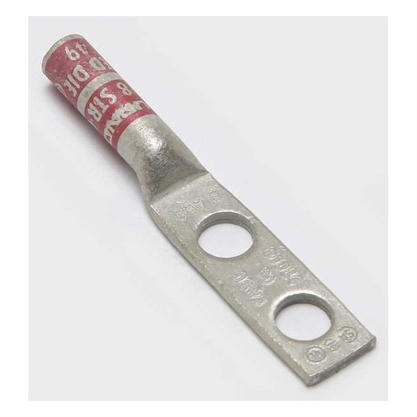 Two-Hole Compression Lug, 8 AWG Max, 1/4 in Stud, Long Barrel, Copper, Red