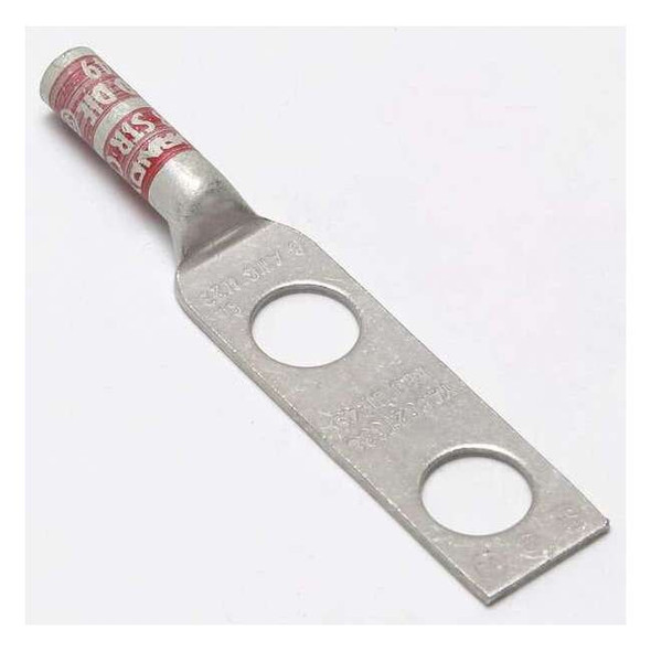 Two-Hole Compression Lug, 8 AWG Max, 3/8 in Stud, Long Barrel, Copper, Red