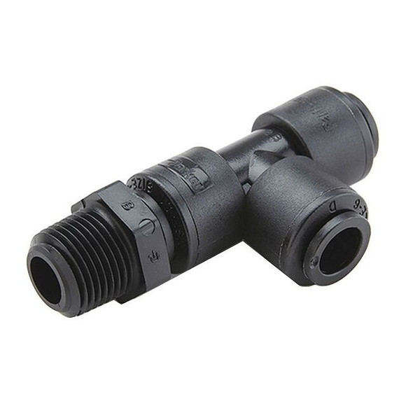 Trueseal Push-Fit Tee Fitting, 1/4 in Tube Size, PVDF, Black FB4MRS4-HBLK