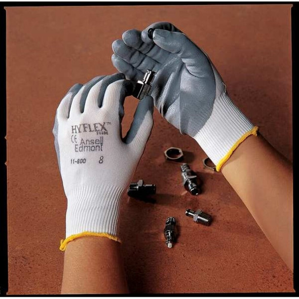 Ansell Antistatic Gloves, Nitrile, 9 3-4 in L, 13 ga, Gray, L, 1 PR 11-100