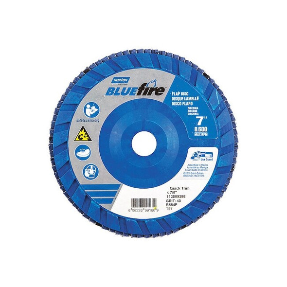 Norton Abrasives Flap Disc,7 In x 40 Grit,7/8 66623399160 Pack of 10
