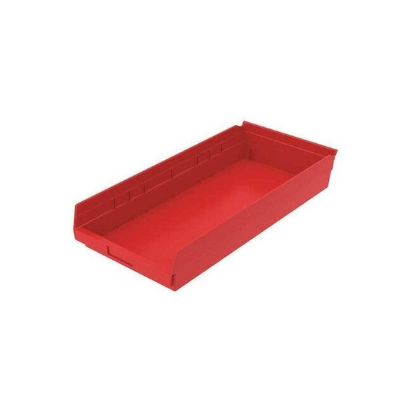Shelf Storage Bin, Plastic, Red, 4 in H, 11 1/8 in W, 23 5/8 in L Pack of 6