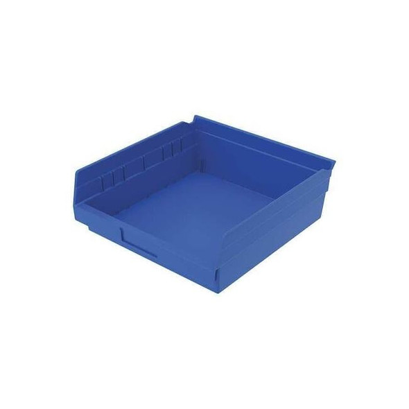 Shelf Storage Bin, Plastic, Blue, 4 in H, 11 1/8 in W, 11 5/8 in L