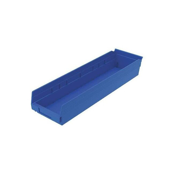 Shelf Storage Bin, Plastic, Blue, 4 in H, 6 5/8 in W, 23 5/8 in L