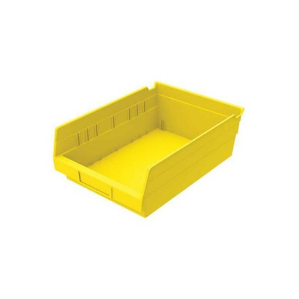 Shelf Storage Bin, Plastic, Yellow, 4 in H, 8 3/8 in W, 11 5/8 in L