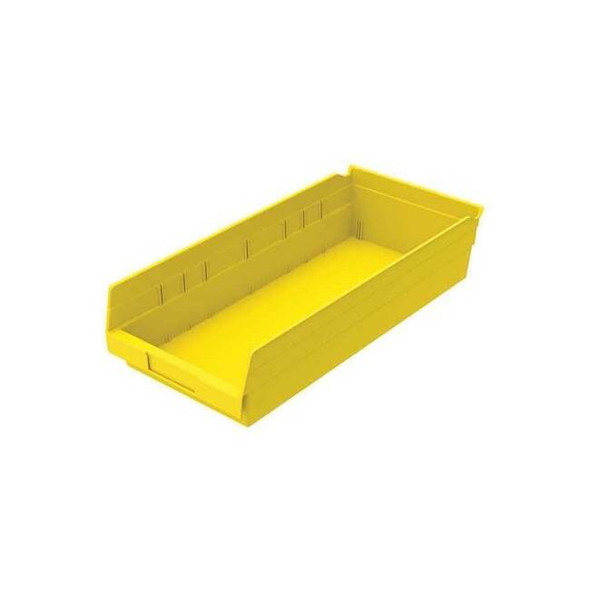 Shelf Storage Bin, Plastic, Yellow, 4 in H, 8 3/8 in W, 17 7/8 in L