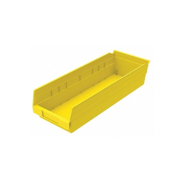 Shelf Storage Bin, Plastic, Yellow, 4 in H, 6 5/8 in W, 17 7/8 in L Pack of 12