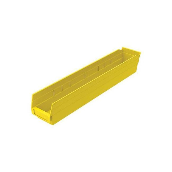 Shelf Storage Bin, Plastic, Yellow, 4 in H, 4 1/8 in W, 23 5/8 in L
