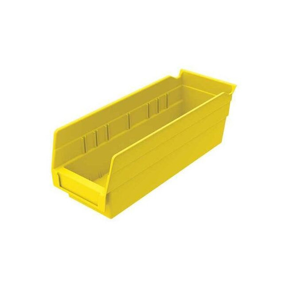 Shelf Storage Bin, Plastic, Yellow, 4 in H, 4 1/8 in W, 11 5/8 in L