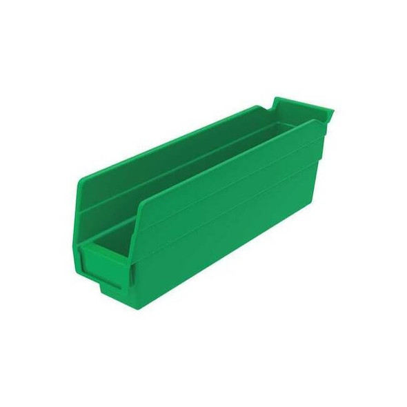Shelf Storage Bin, Plastic, Green, 4 in H, 2 3/4 in W, 11 5/8 in L Pack of 24