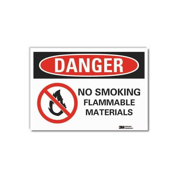 Danger, No Smoking Flammable Materials, 14 in W x 10 in H, Horizontal Rectangle