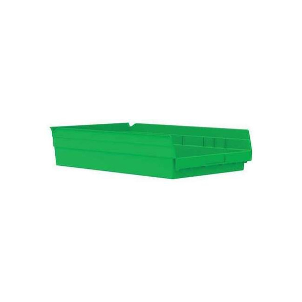 Shelf Storage Bin, Plastic, Green, 4 in H, 11 1/8 in W, 17 7/8 in L