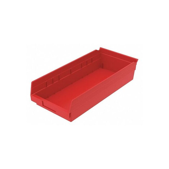 Shelf Storage Bin, Plastic, Red, 4 in H, 8 3/8 in W, 17 7/8 in L Pack of 12