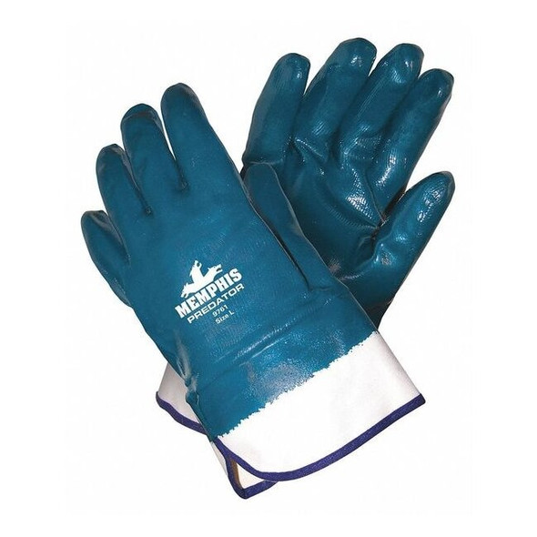 Coated Gloves, Nitrile, Smooth, Full, 0 Abrasion Level, Blue, L 1 PR