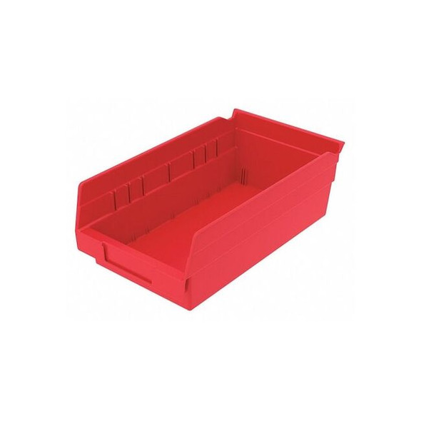 Shelf Storage Bin, Plastic, Red, 4 in H, 6 5/8 in W, 11 5/8 in L