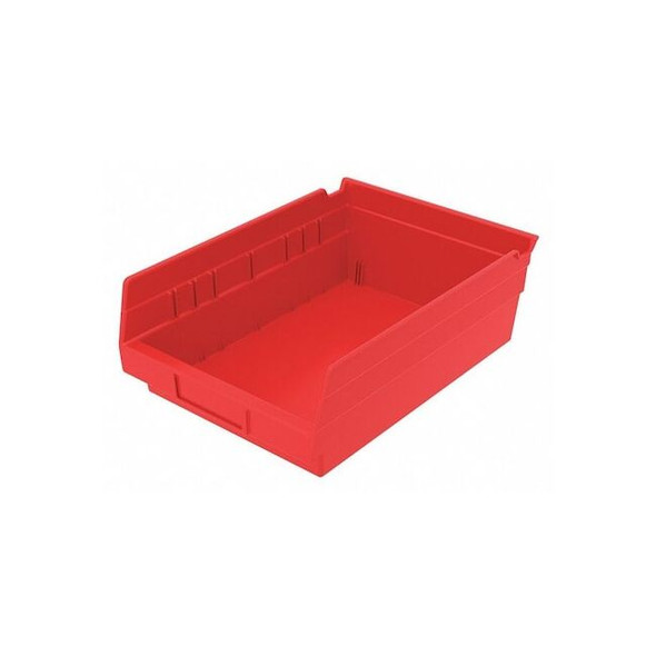 Shelf Storage Bin, Plastic, Red, 4 in H, 8 3/8 in W, 11 5/8 in L
