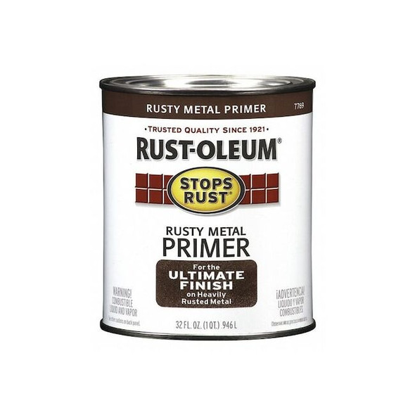 Rust-Oleum Interior/Exterior Paint, Primer, Rusty Metal, 1 qt 7769502 Pack of 2