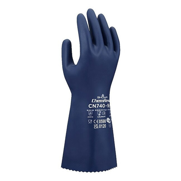 CN740 Chemical Resistant Gloves, Nitrile, 320 mm L, 14.96 mil, Blue, 9, 1 PR