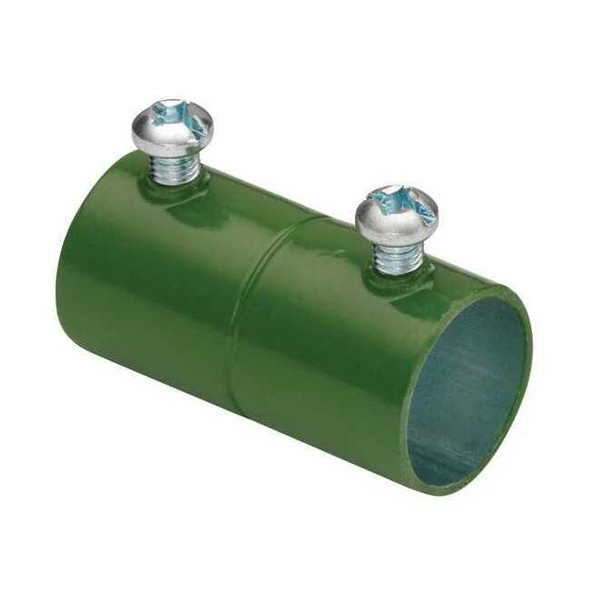 EMT Coupling, 1-1/2 in, Set Screw, Steel, Plain, Green Pack of 10