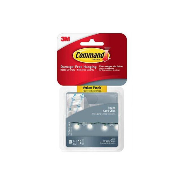 Command Cord Clip,Clear,Plastic,1/2 in D 17017CLR-10ES