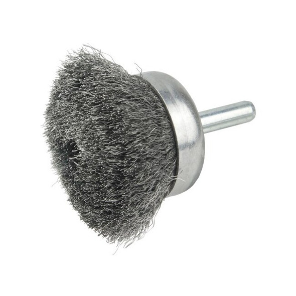 1 3/4" Crimped Wire Utility Cup Brush .006" Steel Fill, 1/4" Stem Pack of 10