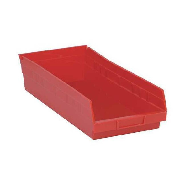 Shelf Storage Bin, Polypropylene, Red, 4 in H, 8 3/8 in W, 17 7/8 in L