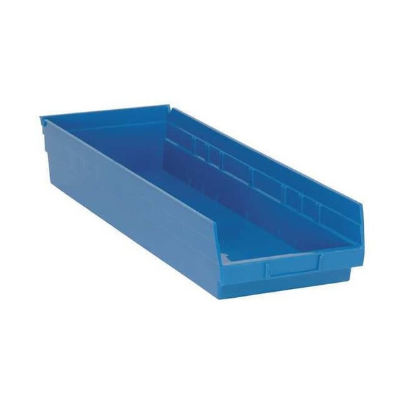 Shelf Storage Bin, Polypropylene, Blue, 4 in H, 8 3/8 in W, 23 5/8 in L