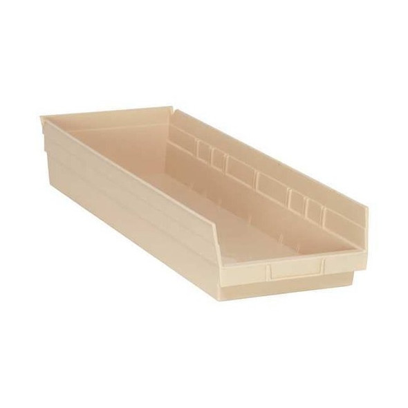 Shelf Storage Bin, Polypropylene, Ivory, 4 in H, 8 3/8 in W, 23 5/8 in L