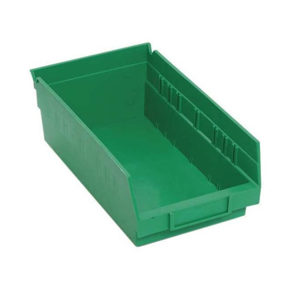 Shelf Storage Bin, Polypropylene, Green, 4 in H, 6 5/8 in W, 11 5/8 in L
