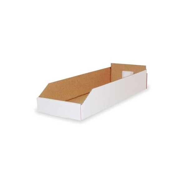 Corrugated Shelf Bin, Cardboard, 8 1/4 in W, 4 3/4 in H, White Pack of 25