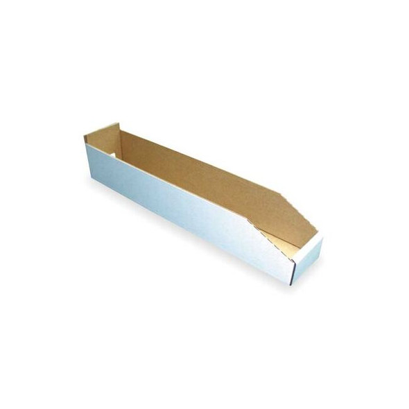 Corrugated Shelf Bin, Cardboard, 4 1/4 in W, 4 3/4 in H, White Pack of 25