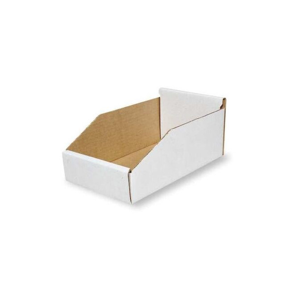 Corrugated Shelf Bin, Cardboard, 12 1/4 in W, 4 3/4 in H, White Pack of 25