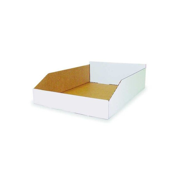 Corrugated Shelf Bin, Cardboard, 12 1/4 in W, 4 3/4 in H, White Pack of 25