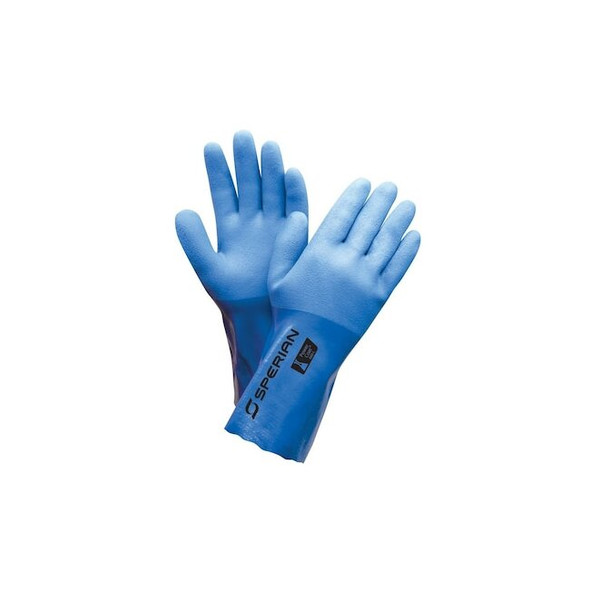 Chemical Resistant Gloves, PVC, 12 in L, 35 mil, Blue, 2XL, 1 PR Pack of 12