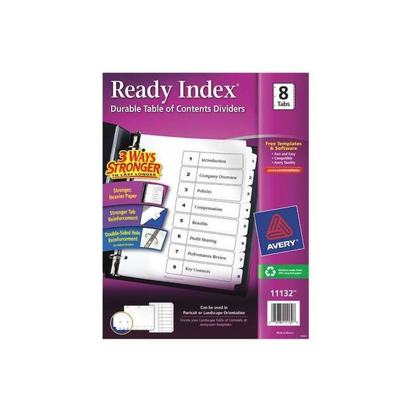 Avery Ready Index Table of Contents Dividers 11132, 8-Tab Set Pack of 36