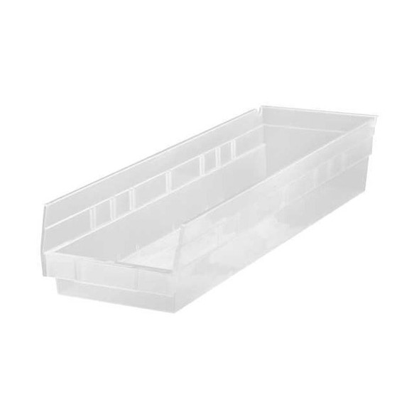 Shelf Storage Bin, Polypropylene, Clear, 4 in H, 6 5/8 in W, 23 5/8 in L