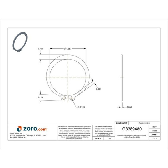 External Retaining Ring, Steel, Plain Finish, 25 PK  U36000.150.0001