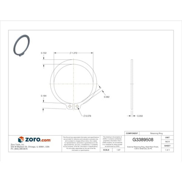 External Retaining Ring, Steel, Plain Finish, 25 PK  U36000.137.0001
