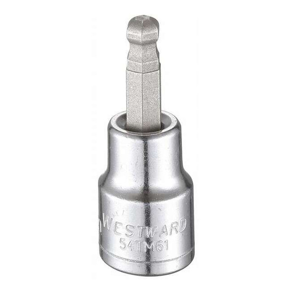 Westward 3/8 in Drive Ball Hex Socket Bit Metric 6 mm Tip, 1 13/16 in L 54TM61