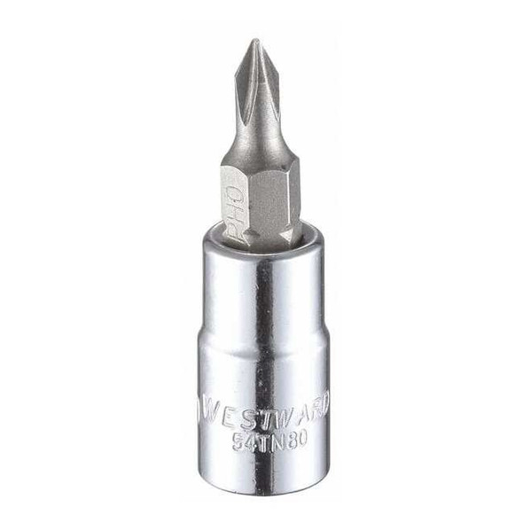 Westward 1/4 in Drive Phillips Socket Bit SAE No. 0 Tip, 1 1/2 in L 54TN80