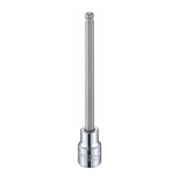 Westward 3/8 in Drive Ball Hex Socket Bit SAE 1/4 in Tip, 4 3/4 in L 54TM54