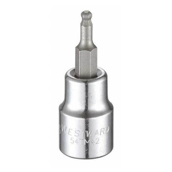 Westward 3/8 in Drive Ball Hex Socket Bit SAE 1/8 in Tip, 1 7/8 in L 54TM42