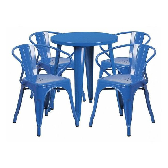 Flash Furniture Round 24" W, 24" L, 29" H, Metal, Blue CH-51080TH-4-18ARM-BL-GG