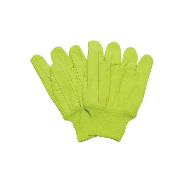 Knit Gloves, Cotton, None Uncoated, High Visibility Yellow, L, 1 PR Pack of 12