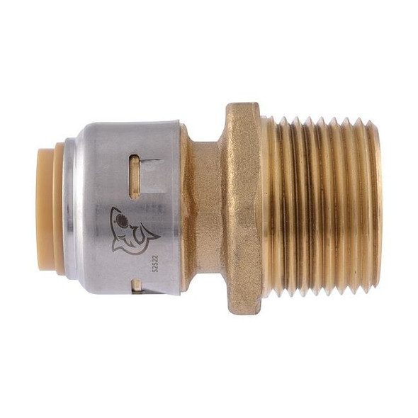 Sharkbite Fitting, Straight, Brass, Push-Fit 3/4 in, MNPT 1/2 in  UR116A